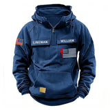 Personalized US Lineman Custom Name US Flag American Retro Hooded Sweatshirt Printed KVH241501