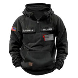 Personalized US Lineman Custom Name US Flag American Retro Hooded Sweatshirt Printed KVH241501