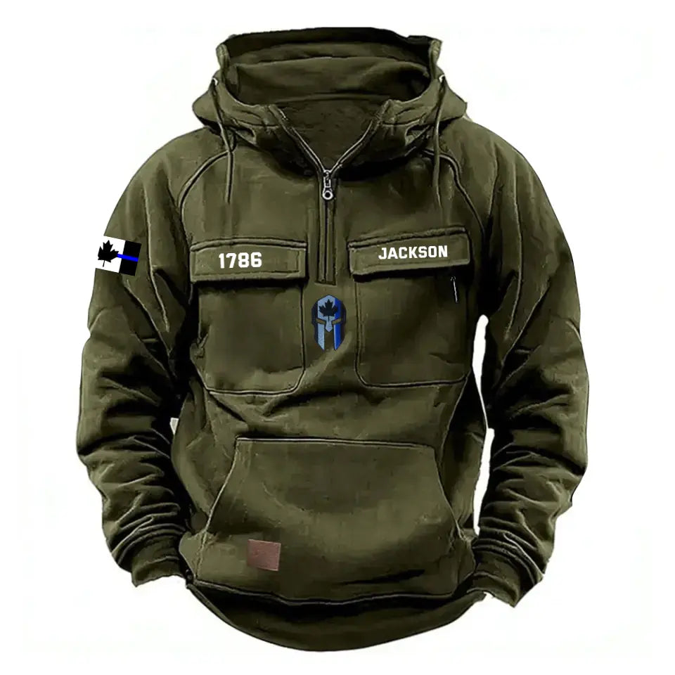 Personalized Canadian Police Flag Spartan Helmet American Retro Hooded Sweatshirt Printed KH241592