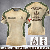 Personalized My Time In Uniform Is Over But Being A Veteran Never Ends Canadian Veteran 3D T-shirt Printed AHVA241655