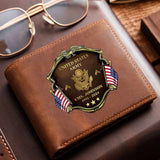 Personalized US Army Veteran Rank Gold Custom Name & Time Leather Wallet Printed AHHN241660