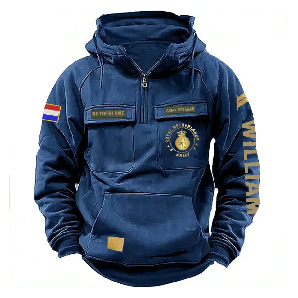 Personalized Netherlands Army Veteran Rank Gold & Logo American Retro Hooded Sweatshirt Printed KVH241669