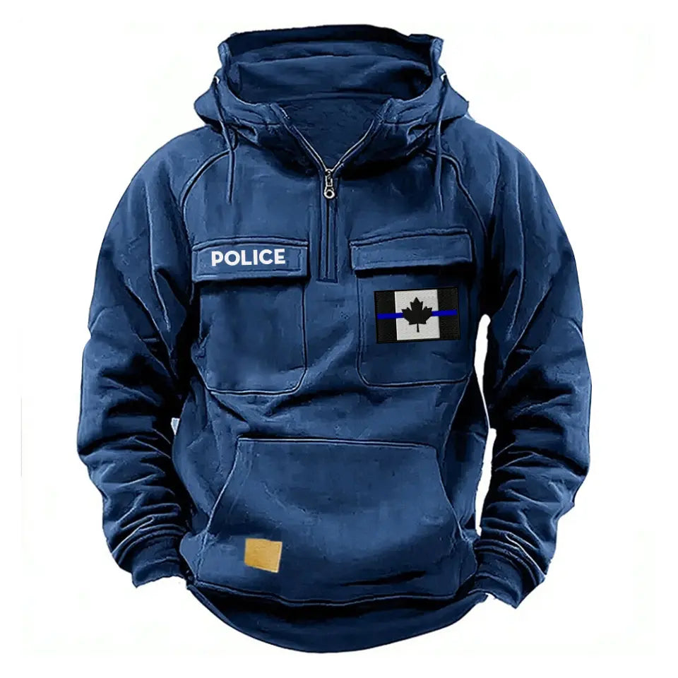 Personalized Canadian Police Flag Thin Blue Line American Retro Hooded Sweatshirt Printed QTKH241686