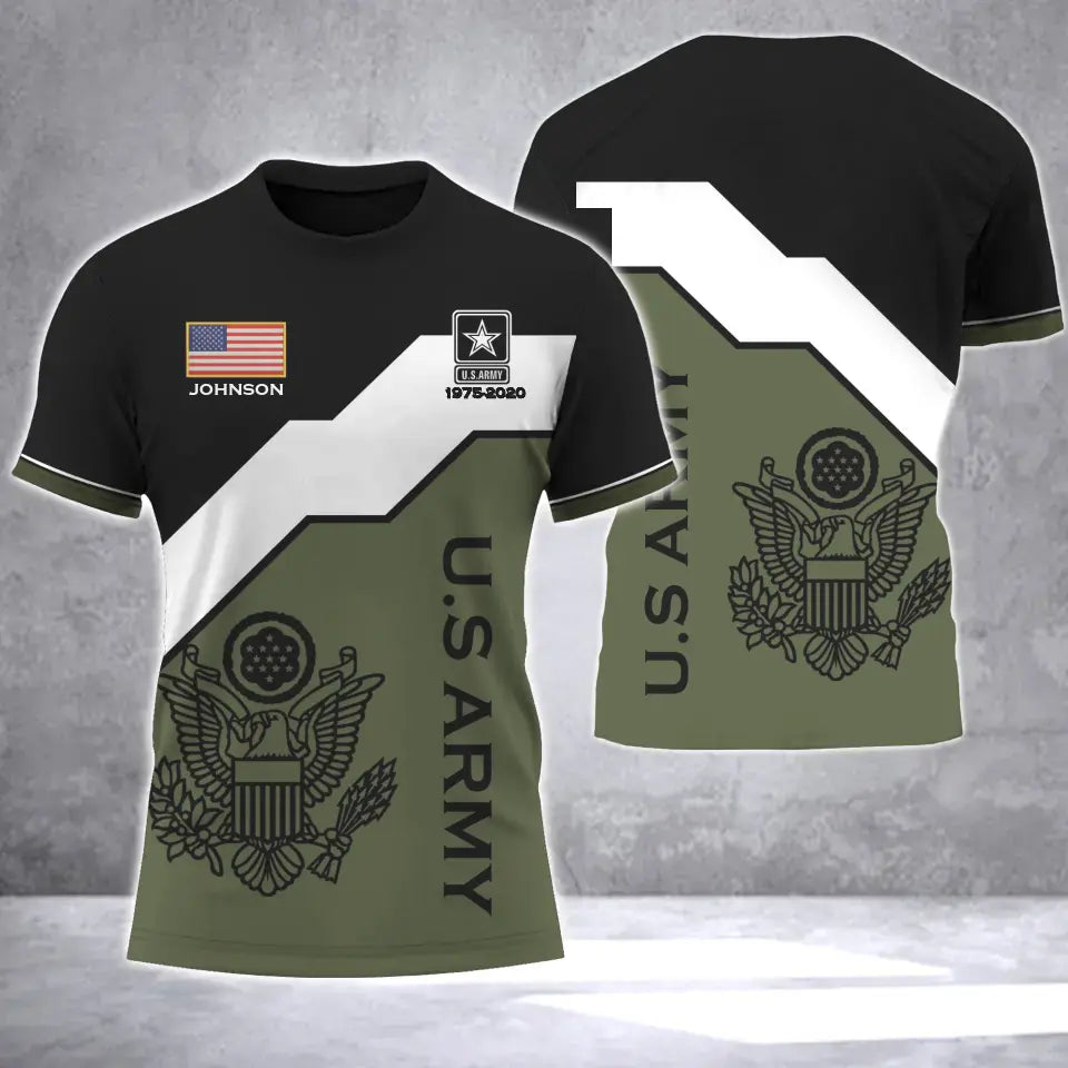 Personalized US Veteran Logo US Flag Custom Name & Time 3D T-shirt Printed LVA241687