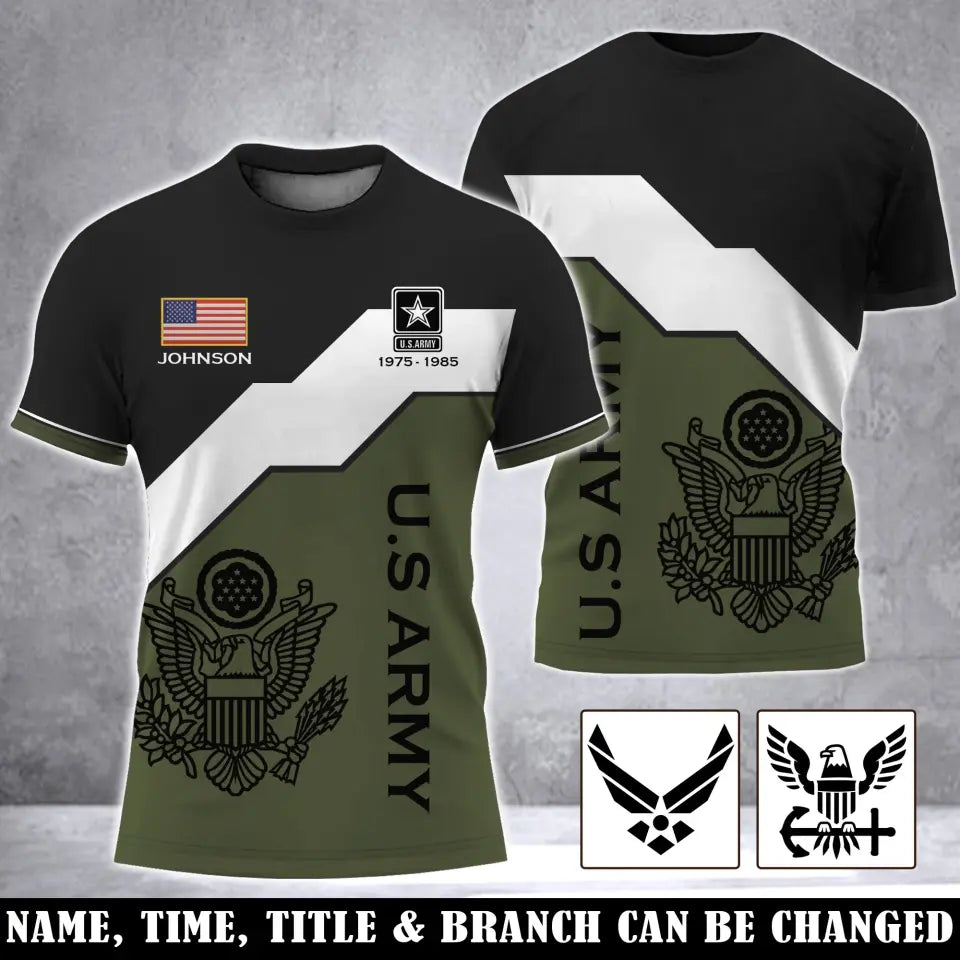 Personalized US Veteran Logo US Flag Custom Name & Time 3D T-shirt Printed LVA241687