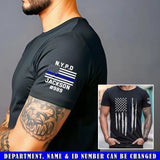 Personalized US Police Department & Name US Flag Blue Line T-shirt Printed VQ241723