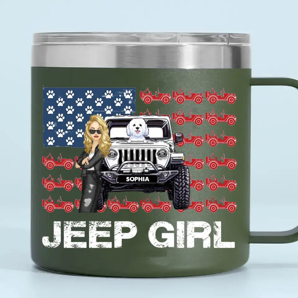 Personalized Jeep Girl & Dogs Jeep US Flag Coffee Cup Printed VQ241751