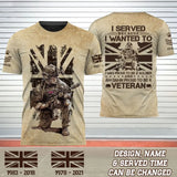 Personalized UK Soldier I Served Because I Wanted To I Was Proud To Be A Soldier And Am Damn Proud To Be A Veteran 3D T-shirt Printed AHVQ241758