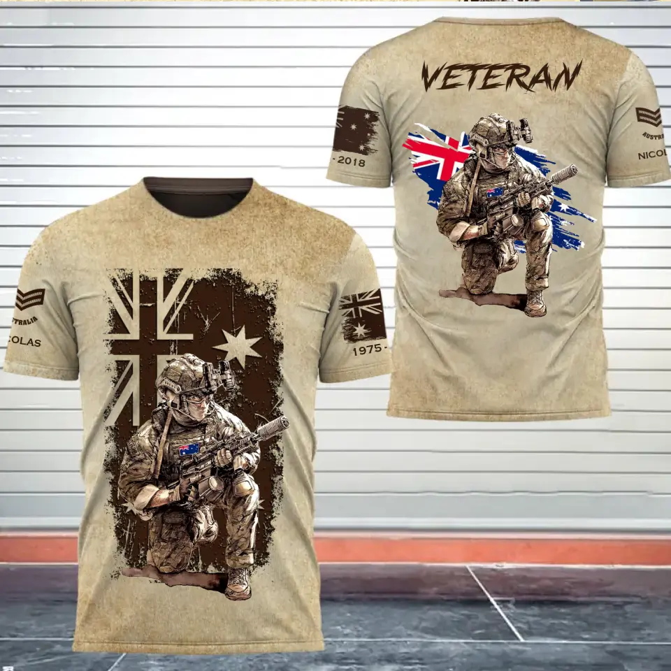 Personalized Australian Veteran Australia Flag Custom Rank & Name 3D T-shirt Printed AHVQ241677
