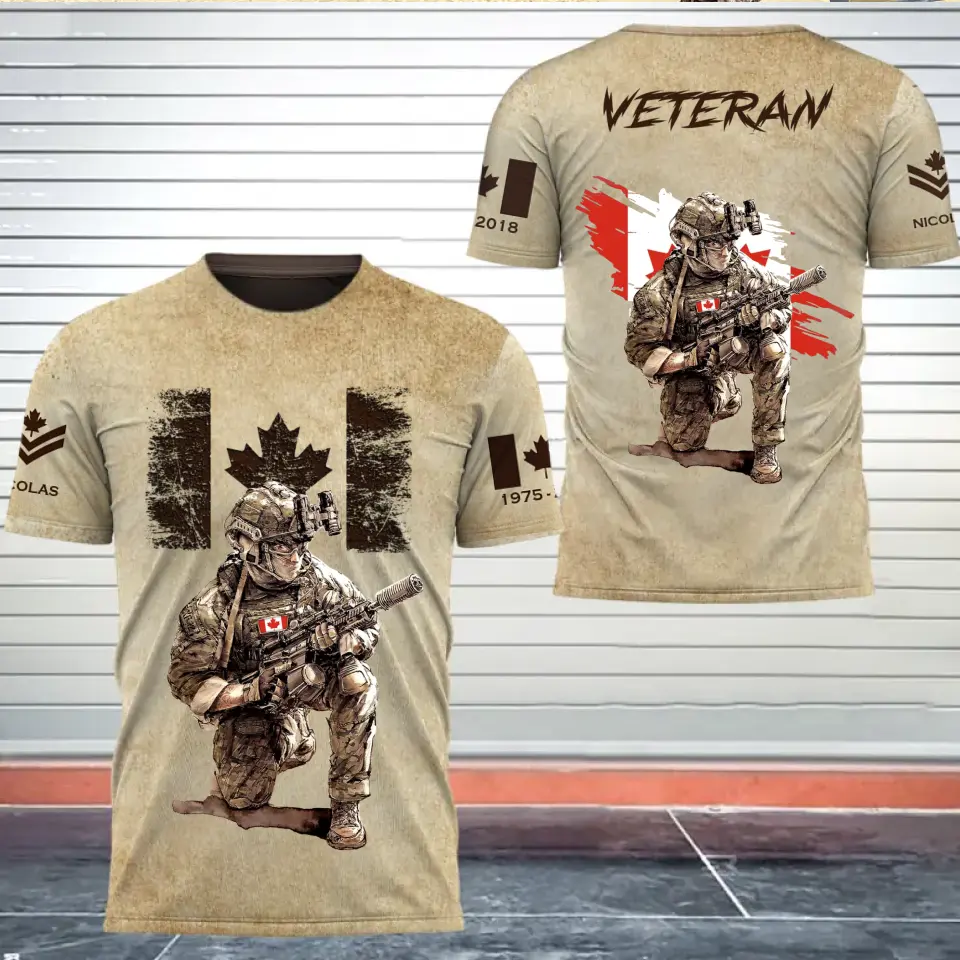 Personalized Canadian Veteran Canada Flag Custom Rank & Name 3D T-shirt Printed AHVQ241677