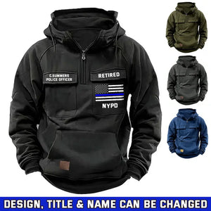 Personalized Retired US Police Department US Police Flag Blue Line American Retro Hooded Sweatshirt Printed QTHN241766