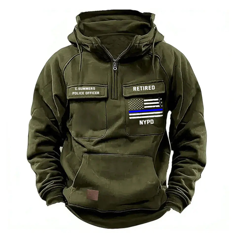 Personalized Retired US Police Department US Police Flag Blue Line American Retro Hooded Sweatshirt Printed QTHN241766