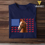 Personalized Upload Your Horse Photo Horse US Flag Horse Lovers Gift T-shirt Printed VQ24195