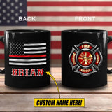 Personalized US Firefighter Logo Custom Name US Firefighter Flag Black Mug Printed QTVA241799