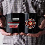 Personalized US Firefighter Logo Custom Name US Firefighter Flag Black Mug Printed QTVA241799