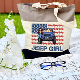 Personalized Jeep Girl & Dog Jeep US Flag Canvas Tote Bag 3D Printed VQ241804