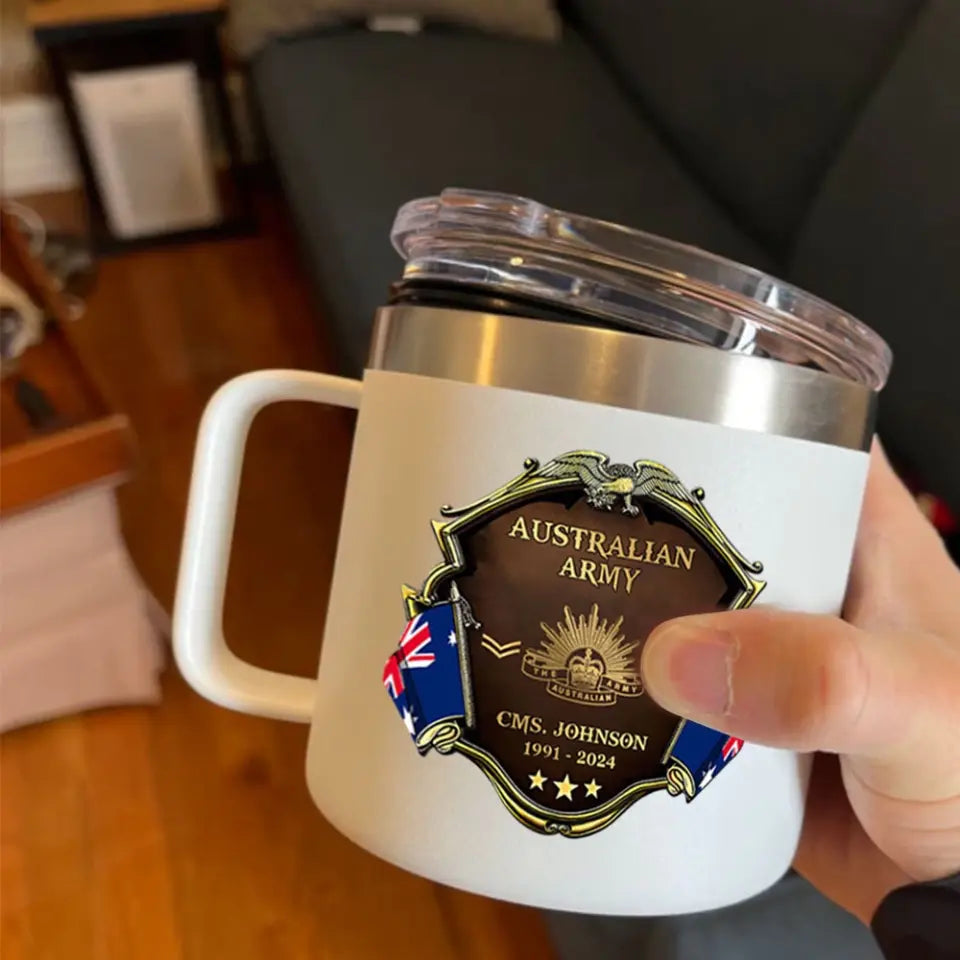 Personalized Australian Army Veteran Rank Gold & Service Time Coffee Cup 2D Printed AHHN241815