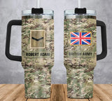Personalized British Veteran Rank Camo & Name 40oz Matte Tumbler With Handle Printed AHVA241856
