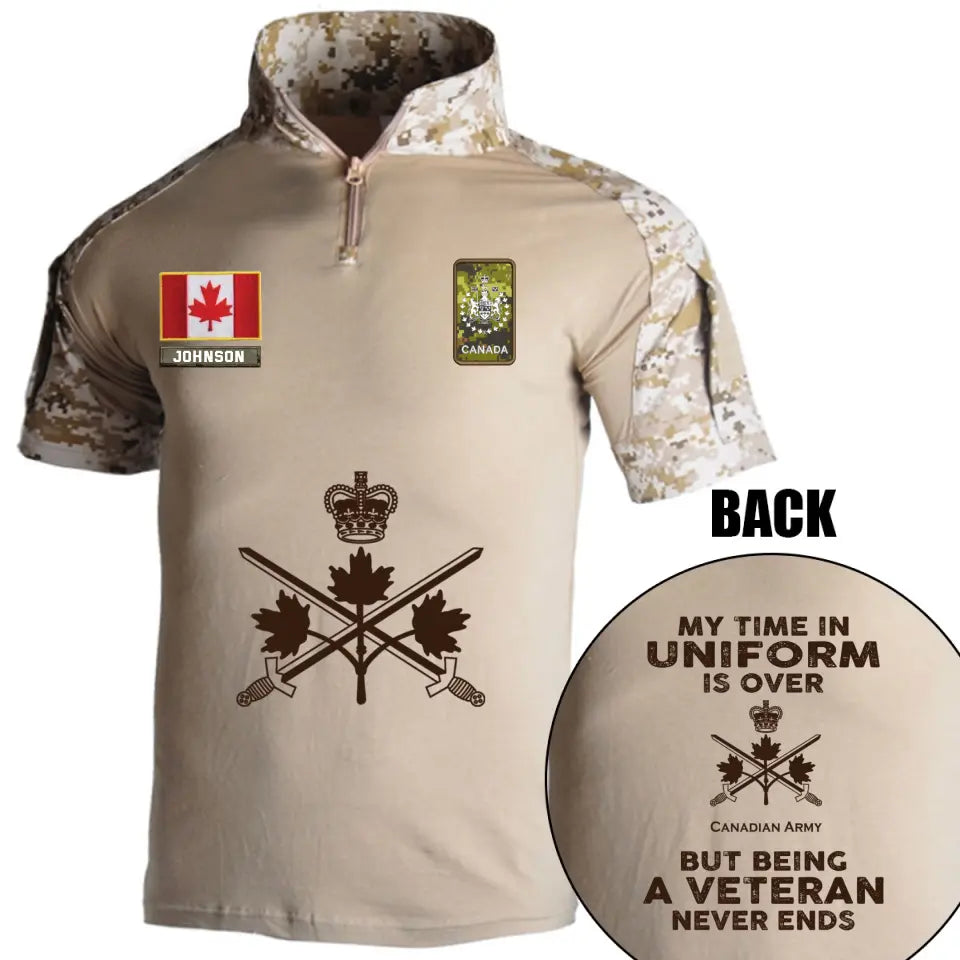 Personalized My Time In Uniform Is Over Canadian Army But Being A Veteran Never Ends Canadian Veteran Rank Camo Hiking Army Shirt Printed AHVQ241860