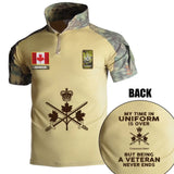 Personalized My Time In Uniform Is Over Canadian Army But Being A Veteran Never Ends Canadian Veteran Rank Camo Hiking Army Shirt Printed AHVQ241860