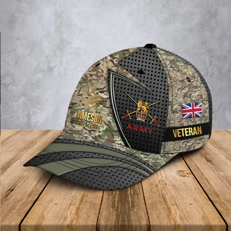 Personalized UK Veteran Logo Rank Gold & Custom Name Cap 3D Printed AHHN241892