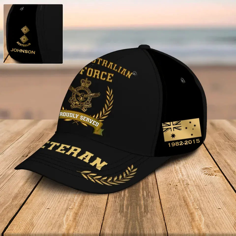 Personalized Australian Army Veteran Proudly Served Custom Name, Rank & Time Cap 3D Printed AHVQ241909