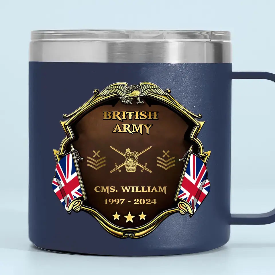 Personalized British Army Veteran Rank Gold & Service Time Coffee Cup 2D Printed AHHN241815