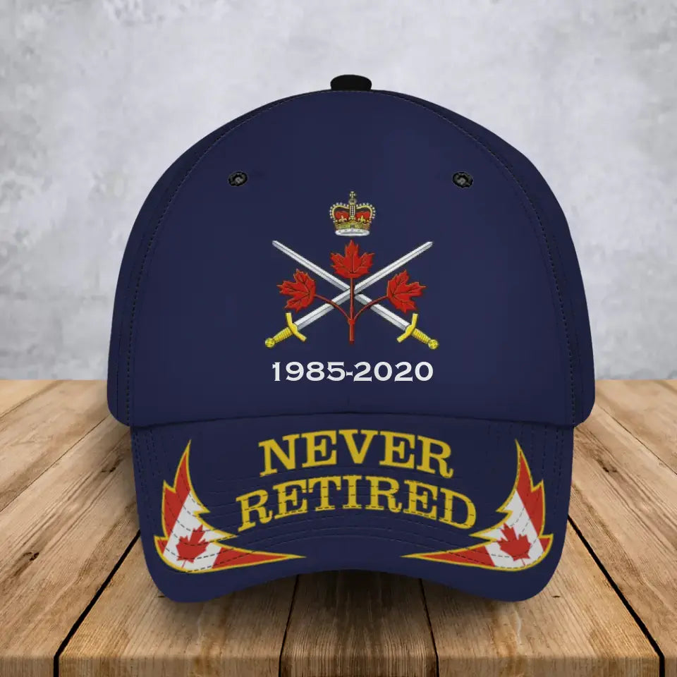 Personalized Never Retired Canadian Military Logo & Service Time Cap 3D Printed LVA241931