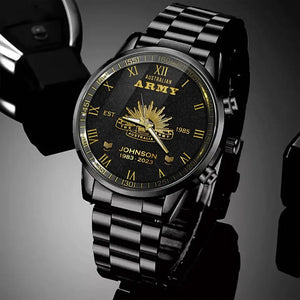 Personalized Australian Army Veteran Australian Military Logo Custom Rank Gold & Service Time Watch Printed AHVA241938