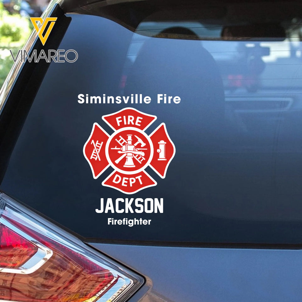 Personalized Firefighter Custom Department And Name Decal Printed