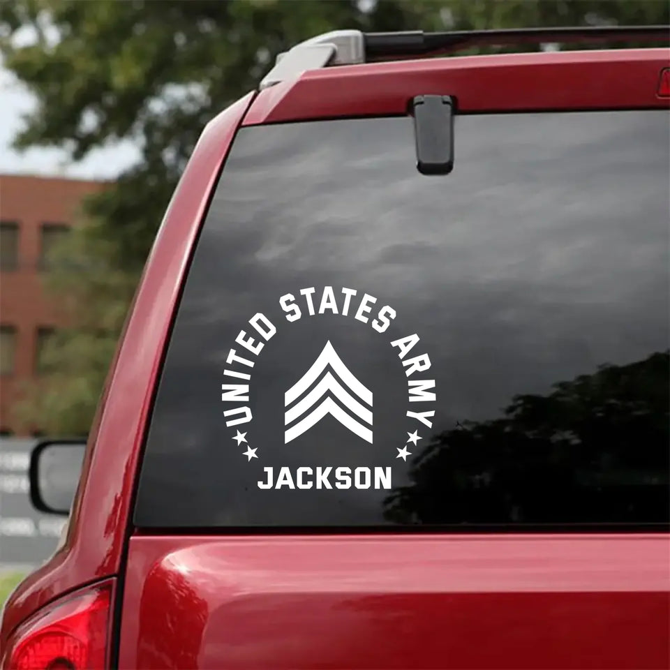 Personalized US Veteran/Soldier Rank Car Decal Printed