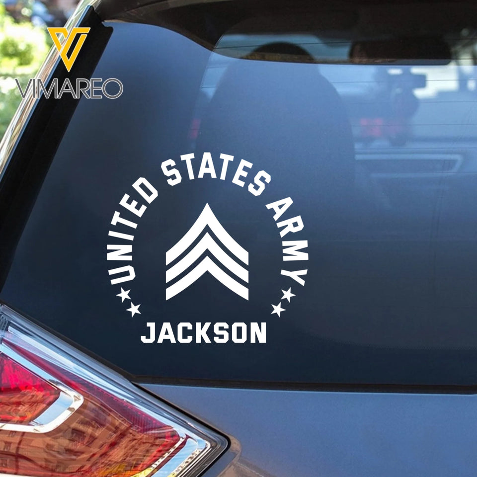 Personalized US Veteran/Soldier Rank Car Decal Printed
