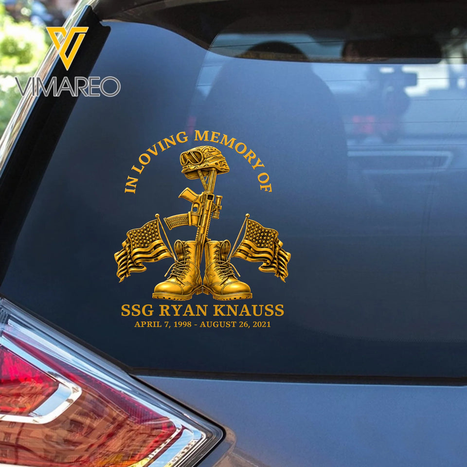 Personalized US Army In Loving Memory Of Custom Rank & Time Car Decal Printed