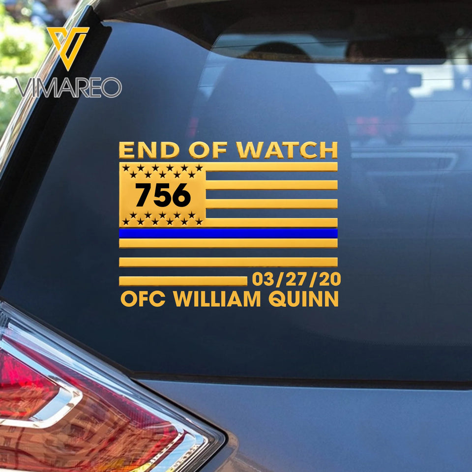 Personalized US Police End Of Watch Custom Name Department & ID Car Decal Printed