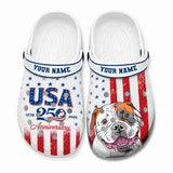Personalized 250th Anniversary USA Dog Lovers Paw Clog Slipper Shoes Printed