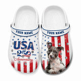 Personalized 250th Anniversary Pitbull Lover Upload Image Clog Slipper Shoes Printed