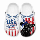 Personalized 250th Anniversary Cow Lovers Custom Farm's Name Clog Slipper Shoes Printed