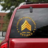 Personalized US Military Retired Custom Rank &  Time Car Decal Printed