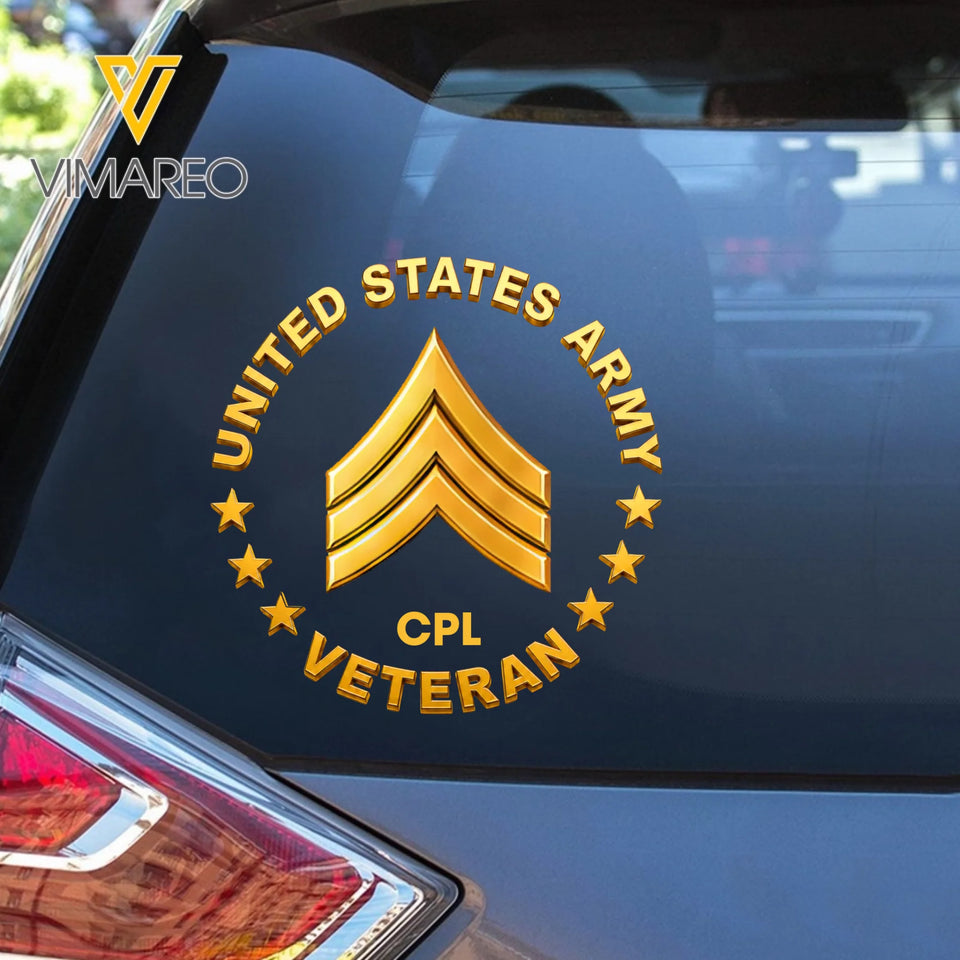 Personalized US Military Veteran Custom Logo & Name Rank Car Decal Printed