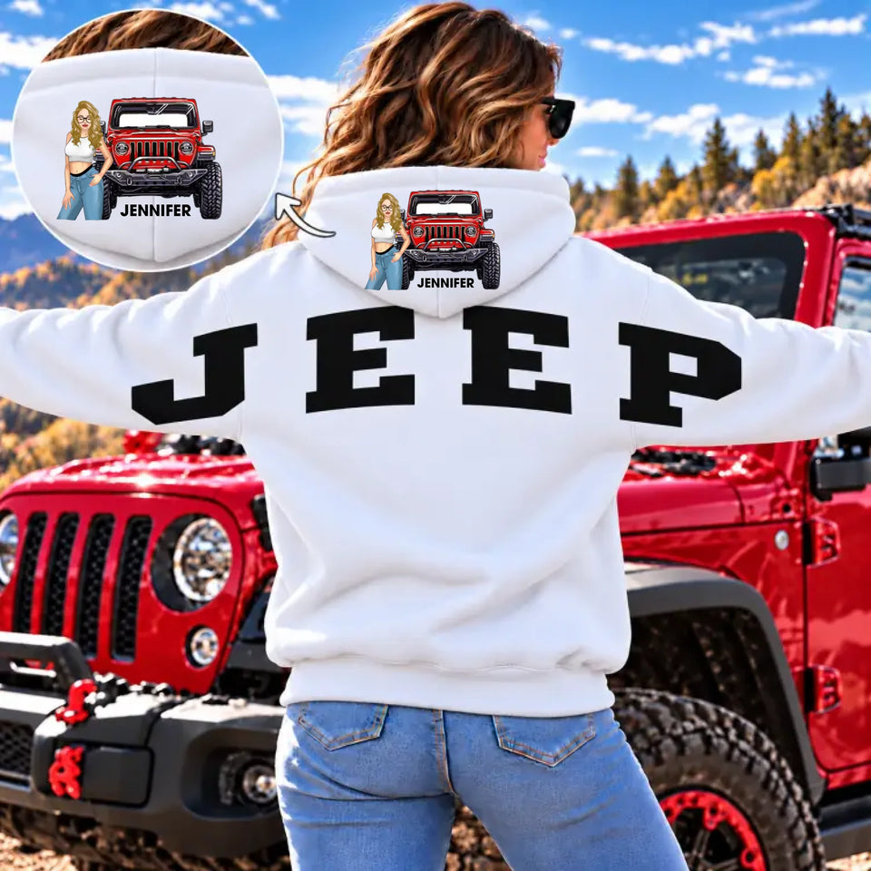 Personalized Jeep Girl Across Shoulder Hoodie 2D Printed