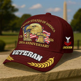 Personalized Premium America 250th Anniversary Embroidered US Veterans Hats C25032601, Gifts For U.S. Veterans, Gifts For Independence Day, Veterans Day.