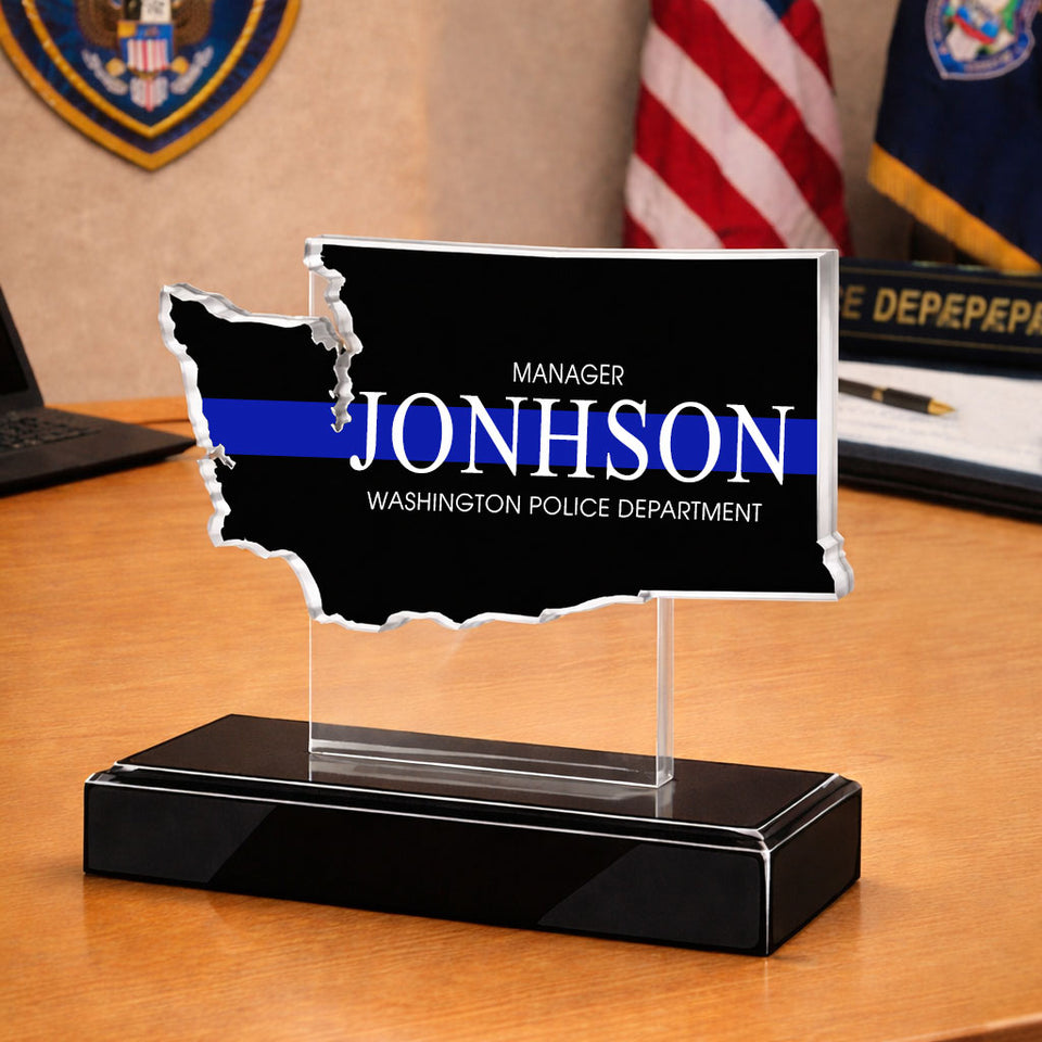 Premium Personalized Blue Thin Line Acrylic Plaque 1504 Gifts For Officers, Gifts For Cops