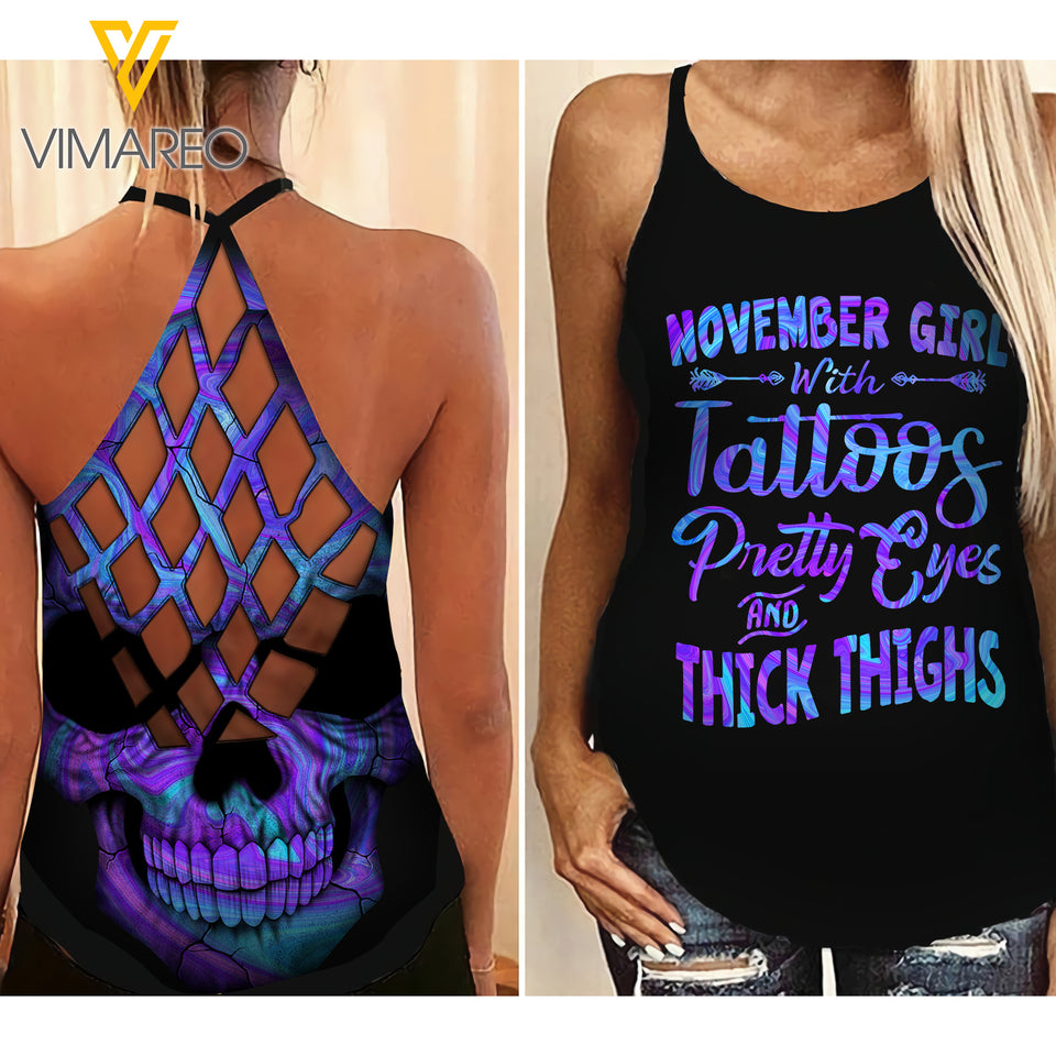 November Girl Criss-Cross Open Back Camisole Tank Top Legging XTPT