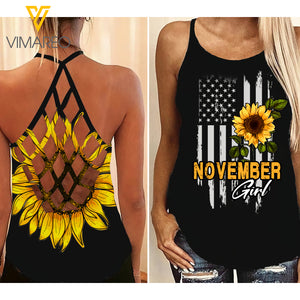 November Girl Criss-Cross Open Back Camisole Tank Top Legging CMER2