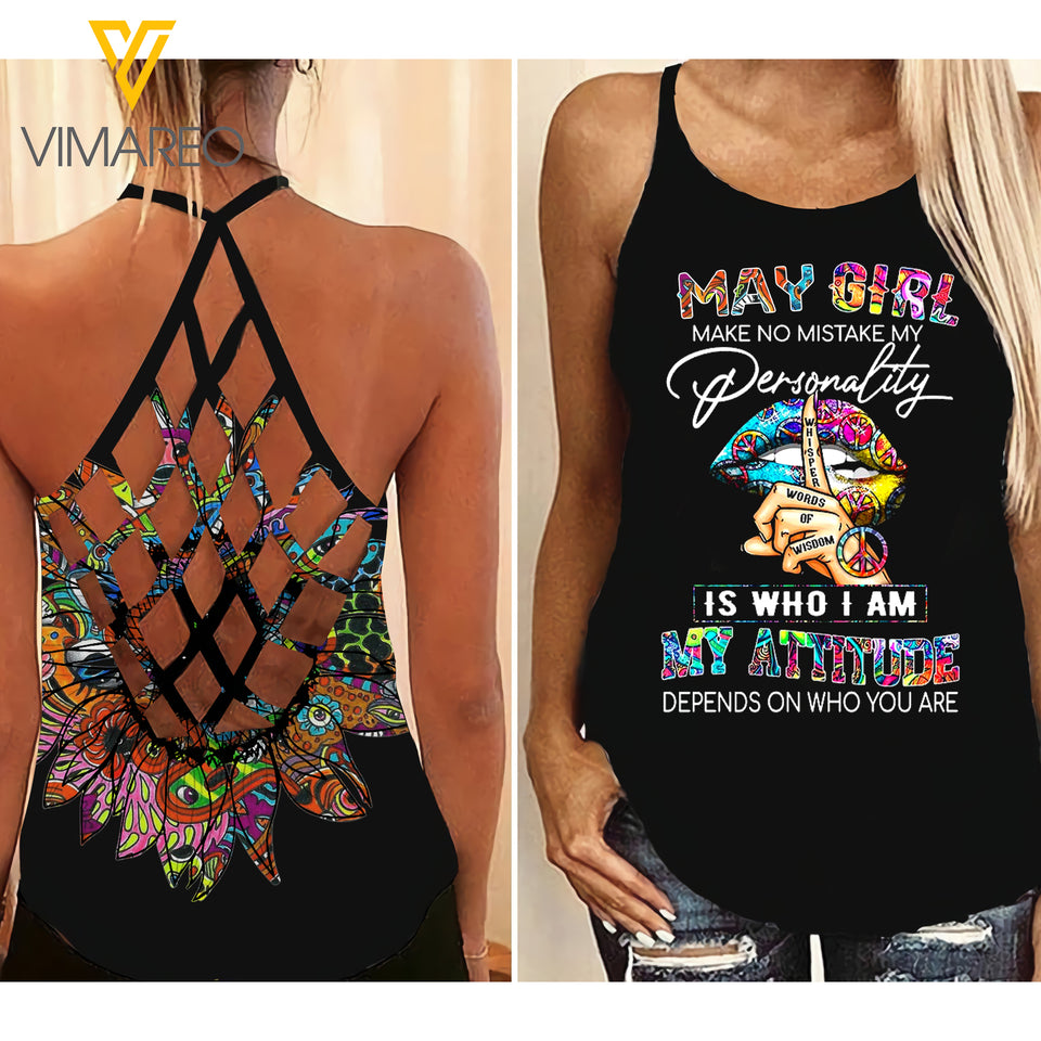 May Girl Criss-Cross Open Back Camisole Tank Top Legging MMDW