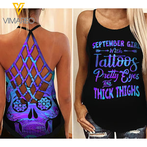 September Girl Criss-Cross Open Back Camisole Tank Top Legging SKTDSG