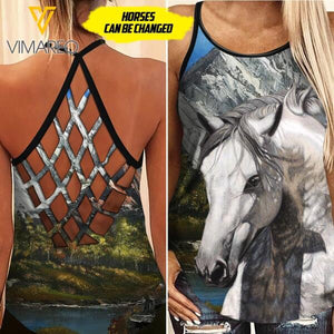 CUSTOMIZED HORSE CRISS CROSS TANK TNDT1006