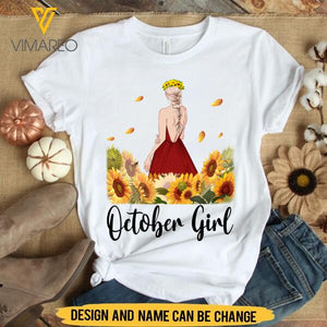 PERSONALIZED OCTOBER GIRL SUNFLOWER WHITE TSHIRT PRINTED TNMA2907
