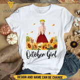 PERSONALIZED OCTOBER GIRL SUNFLOWER WHITE TSHIRT PRINTED TNMA2907