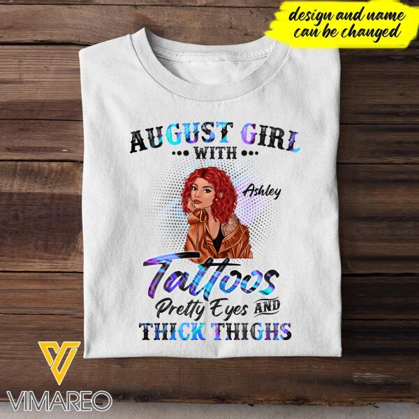 Personalized August Girl With Tattoos Tshirt Printed JUL-DT29